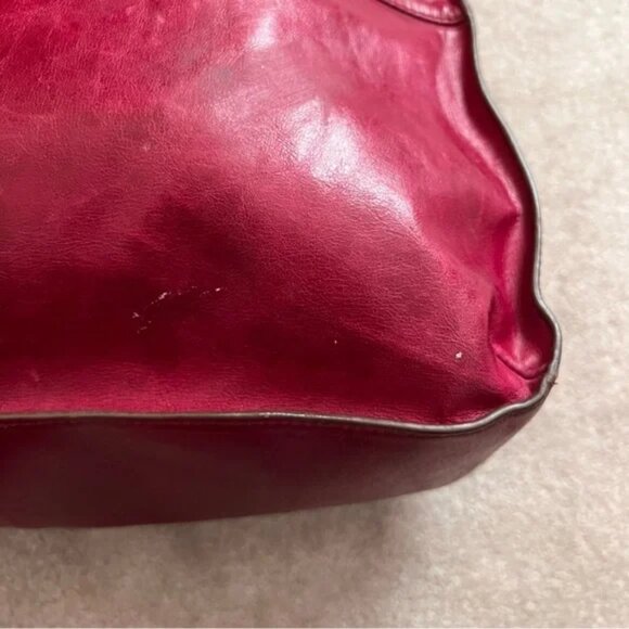 HOBO Marley Red Raspberry Burgundy Distressed Leather Shoulder Bag - Picture 9 of 10